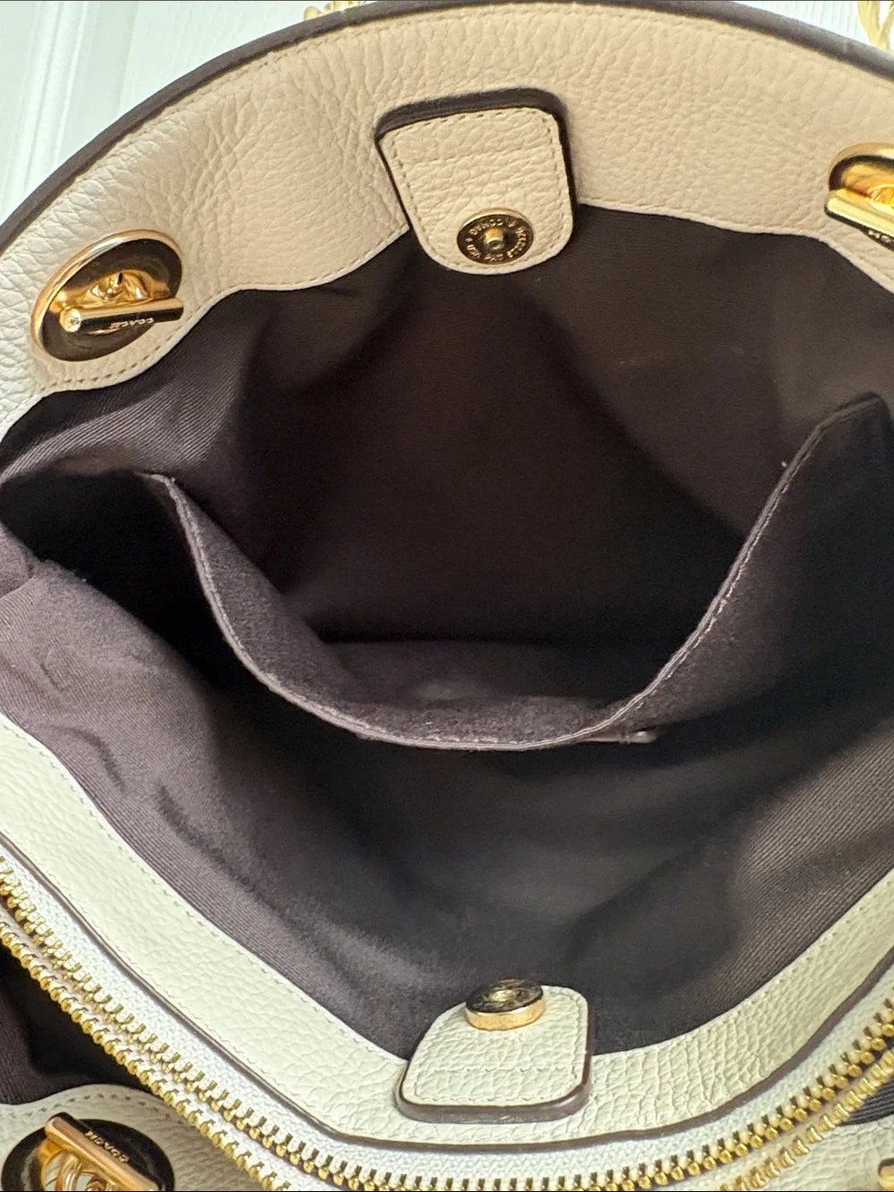 Coach Cream Pebbled Leather Shoulder Bag with Gold Hardware